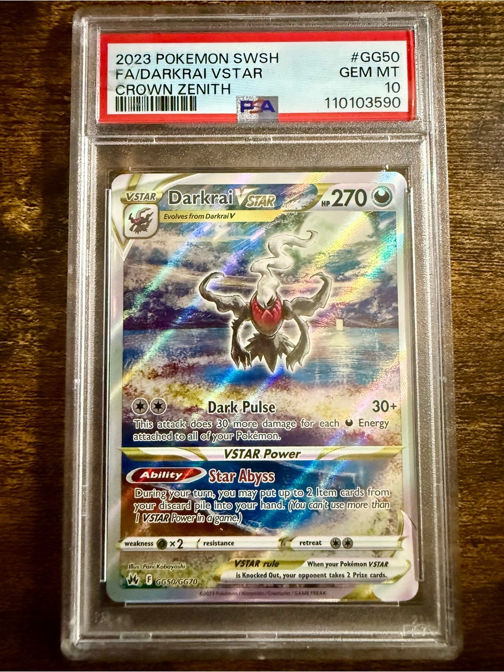 Pokemon Darkrai VSTAR Holographic Rainbow PSA 10 - Black, Red, Blue
